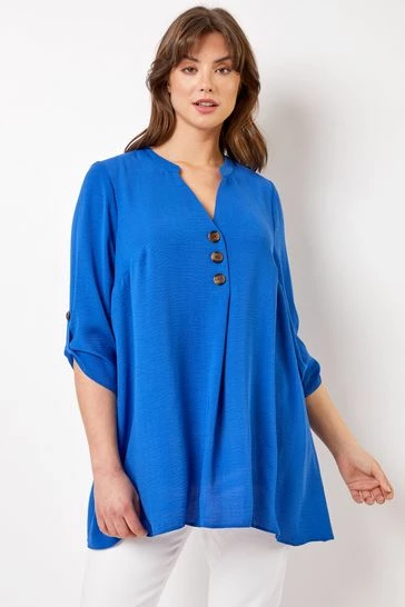 Roman Blue Curve Button Detail Tunic Top 7 Roman Blue Curve Button Detail Tunic Top - Image 5