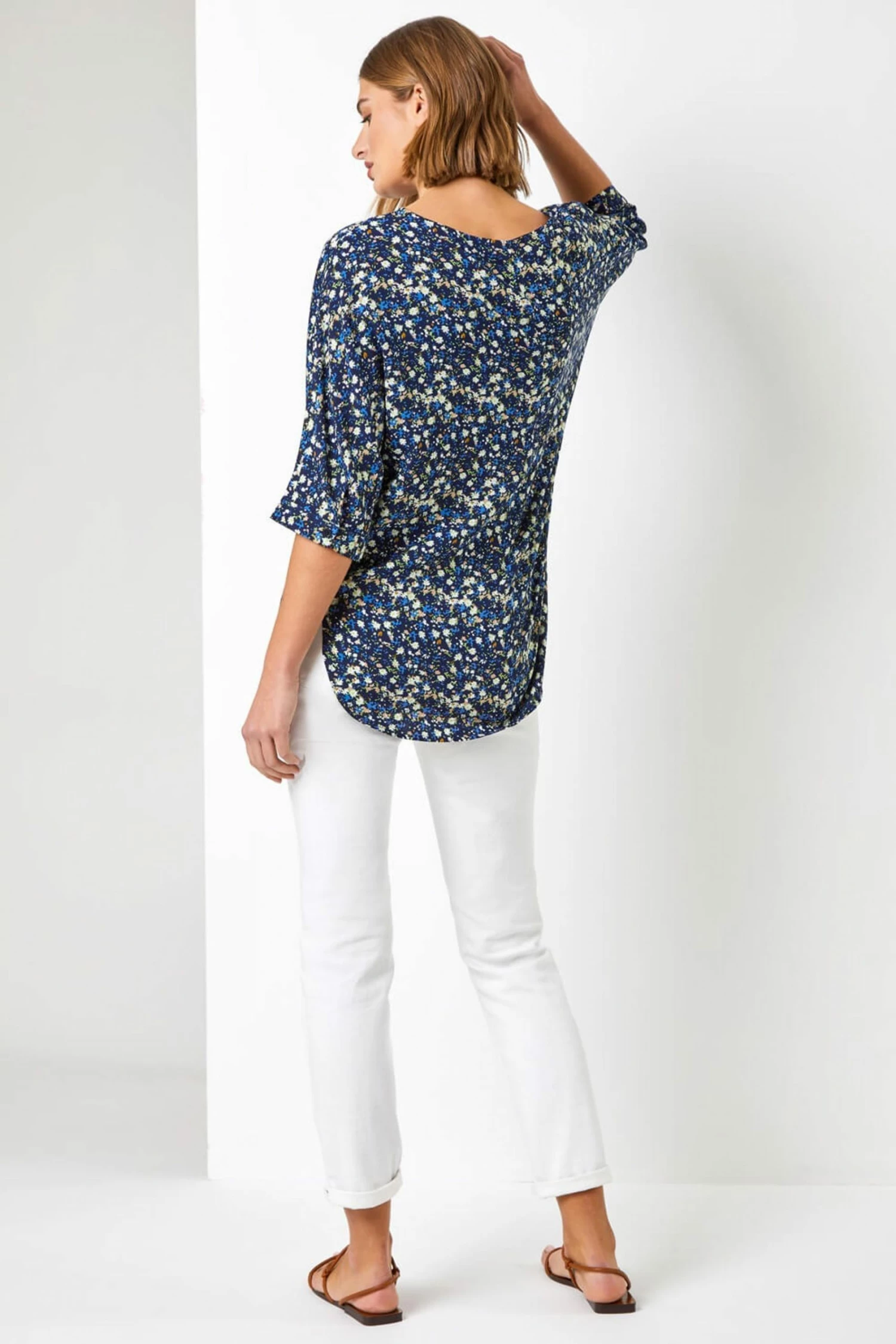 Roman Blue Ditsy Floral Print Tunic Top 5 Roman Blue Ditsy Floral Print Tunic Top - Image 3