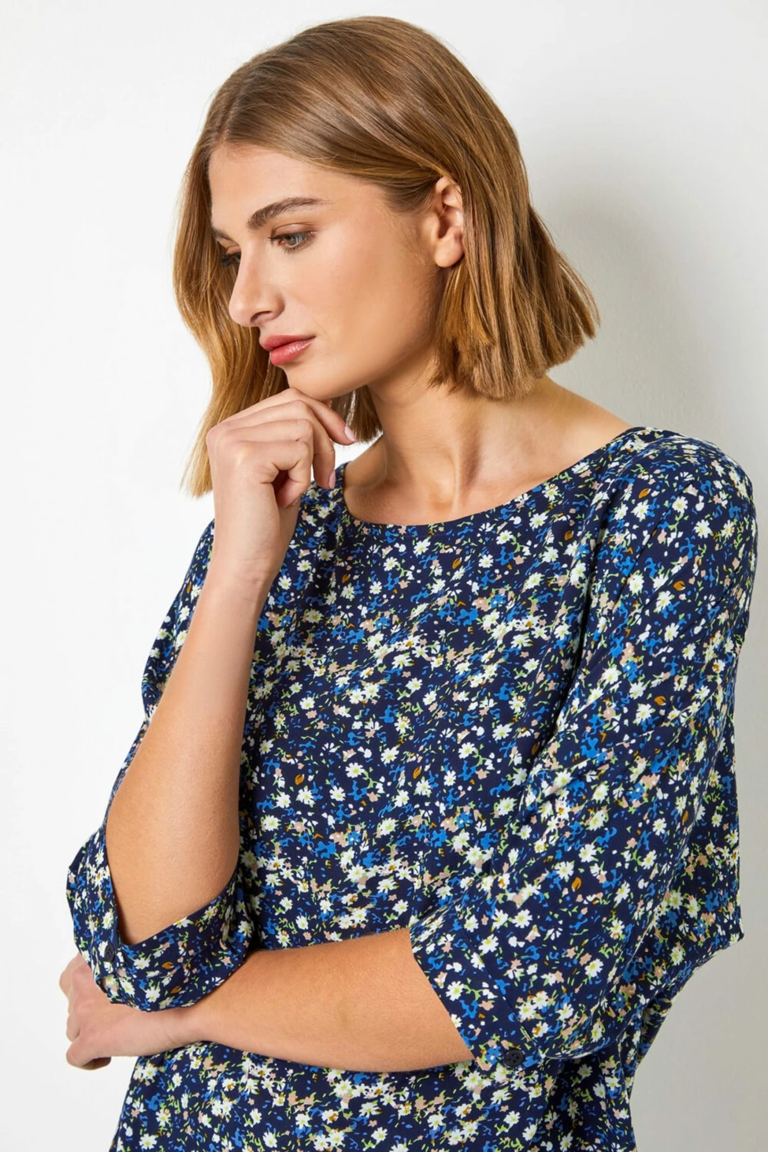 Roman Blue Ditsy Floral Print Tunic Top 6 Roman Blue Ditsy Floral Print Tunic Top - Image 4