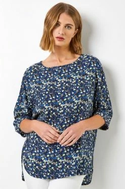 Roman Blue Ditsy Floral Print Tunic Top 11 Roman Blue Ditsy Floral Print Tunic Top -Roman Sales Shop unnamed file 7909
