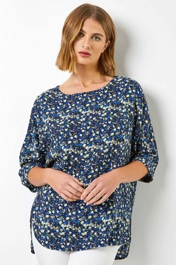 Roman Blue Ditsy Floral Print Tunic Top 7 Roman Blue Ditsy Floral Print Tunic Top - Image 5