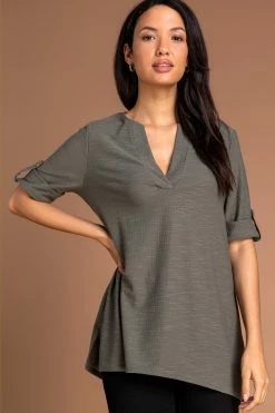 Roman Khaki Textured Notch Neck Top Navy -Roman Sales Shop unnamed file 7913