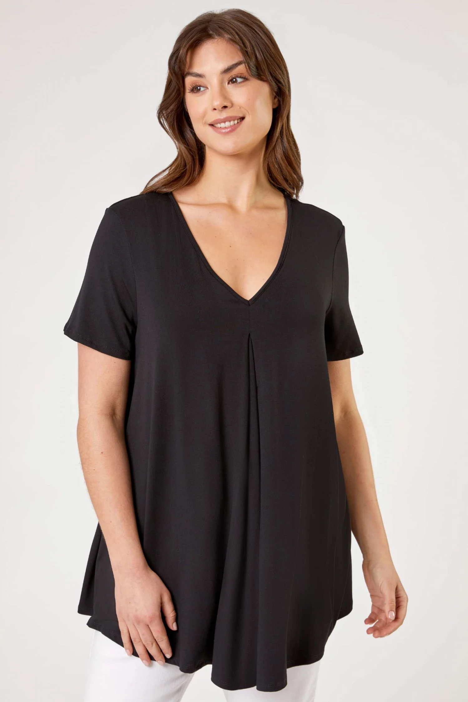 Roman Black Curve Pleat Front Jersey Tunic Top 3 Roman Black Curve Pleat Front Jersey Tunic Top