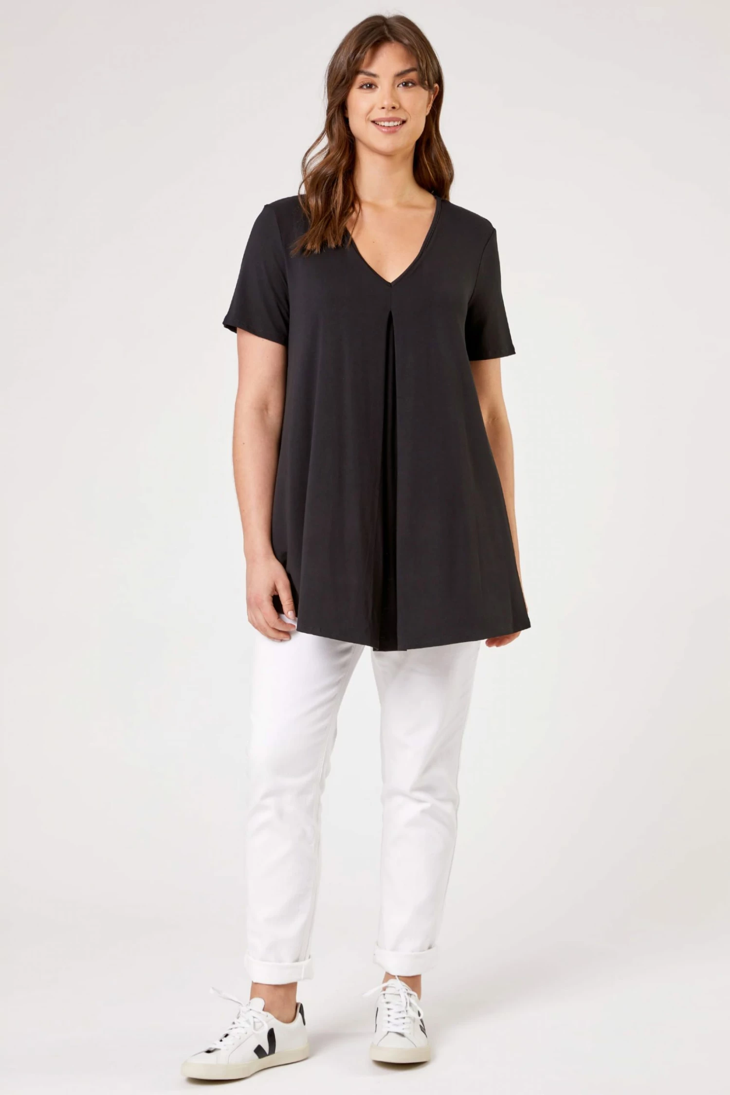 Roman Black Curve Pleat Front Jersey Tunic Top 4 Roman Black Curve Pleat Front Jersey Tunic Top - Image 2
