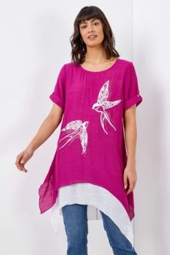 Roman Pink Bird Print Asymmetric Tunic Top 11 Roman Pink Bird Print Asymmetric Tunic Top -Roman Sales Shop unnamed file 7926