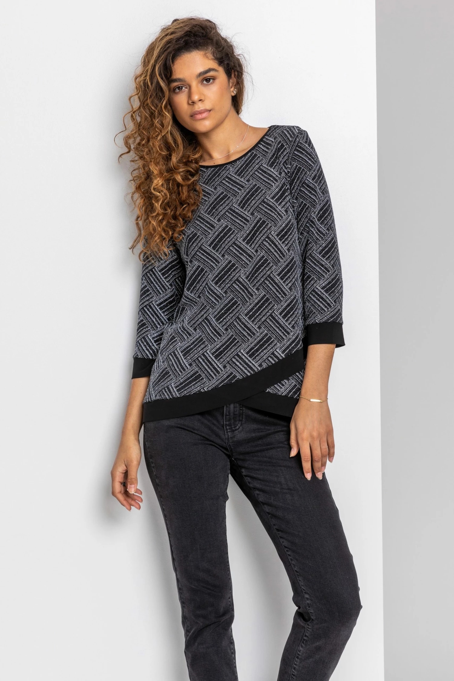 Roman Silver Shimmer Geo Print Asymmetrical Top 6 Roman Silver Shimmer Geo Print Asymmetrical Top - Image 4