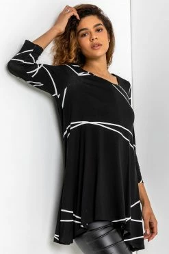 Roman Black Linear Print Hanky Hem Top -Roman Sales Shop unnamed file 7949
