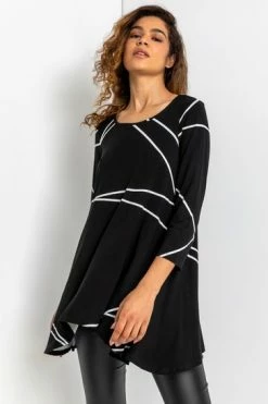 Roman Black Linear Print Hanky Hem Top -Roman Sales Shop unnamed file 7950