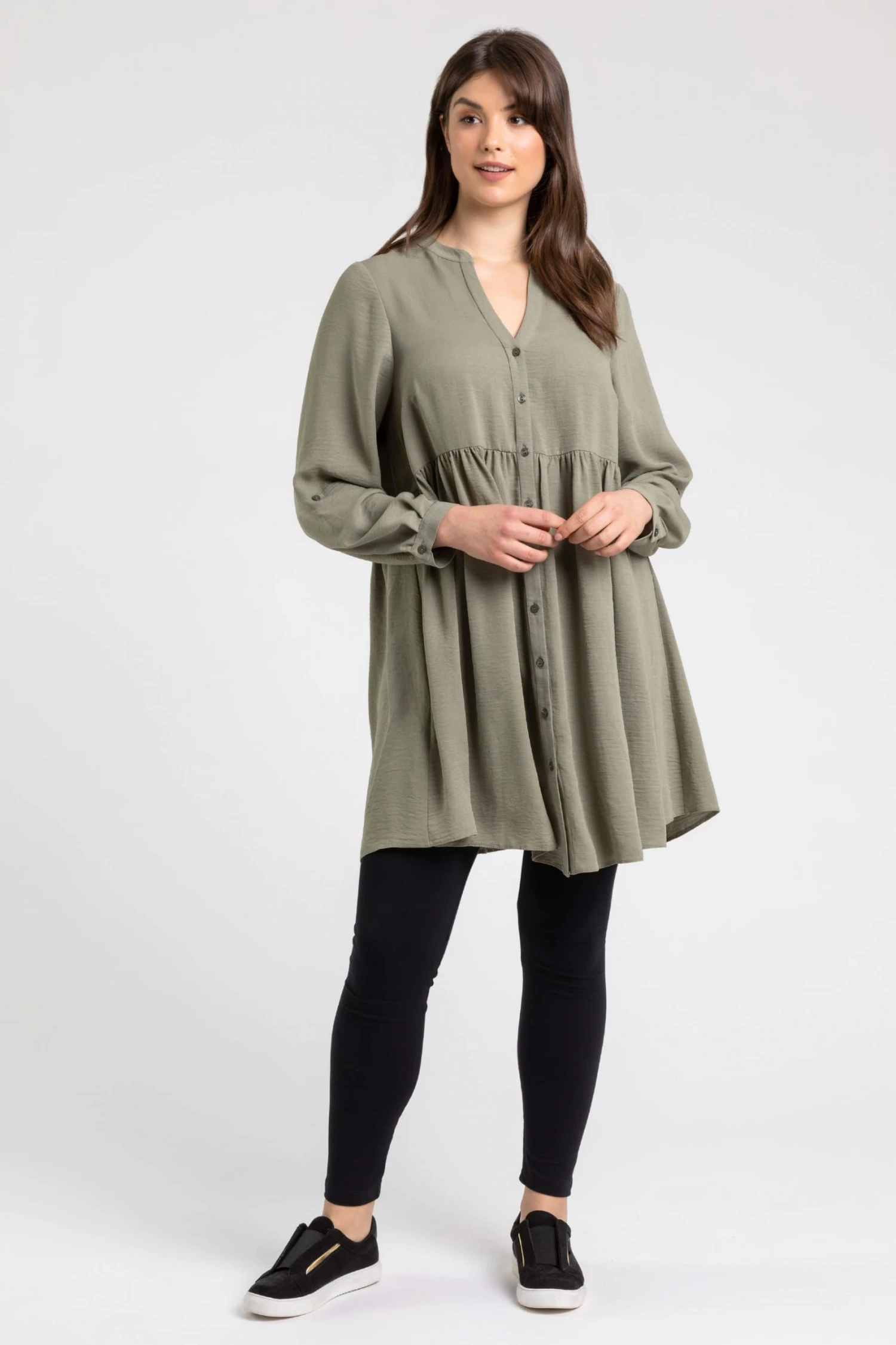 Roman Green Curve Plain Button Through Tunic 4 Roman Green Curve Plain Button Through Tunic - Image 2