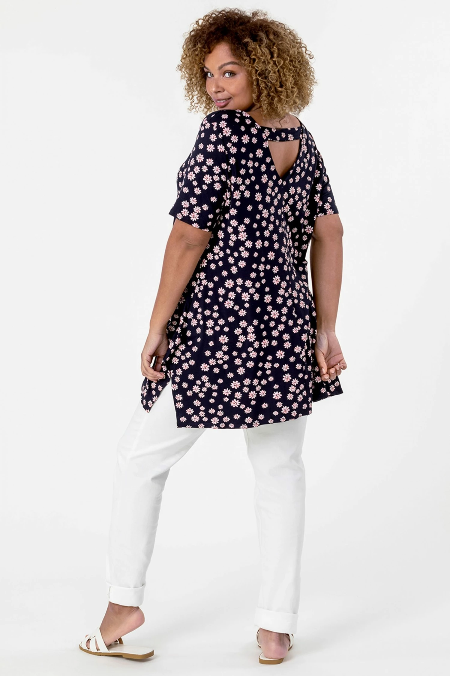 Roman Blue Curve Floral Print Hanky Hem Top 5 Roman Blue Curve Floral Print Hanky Hem Top - Image 3