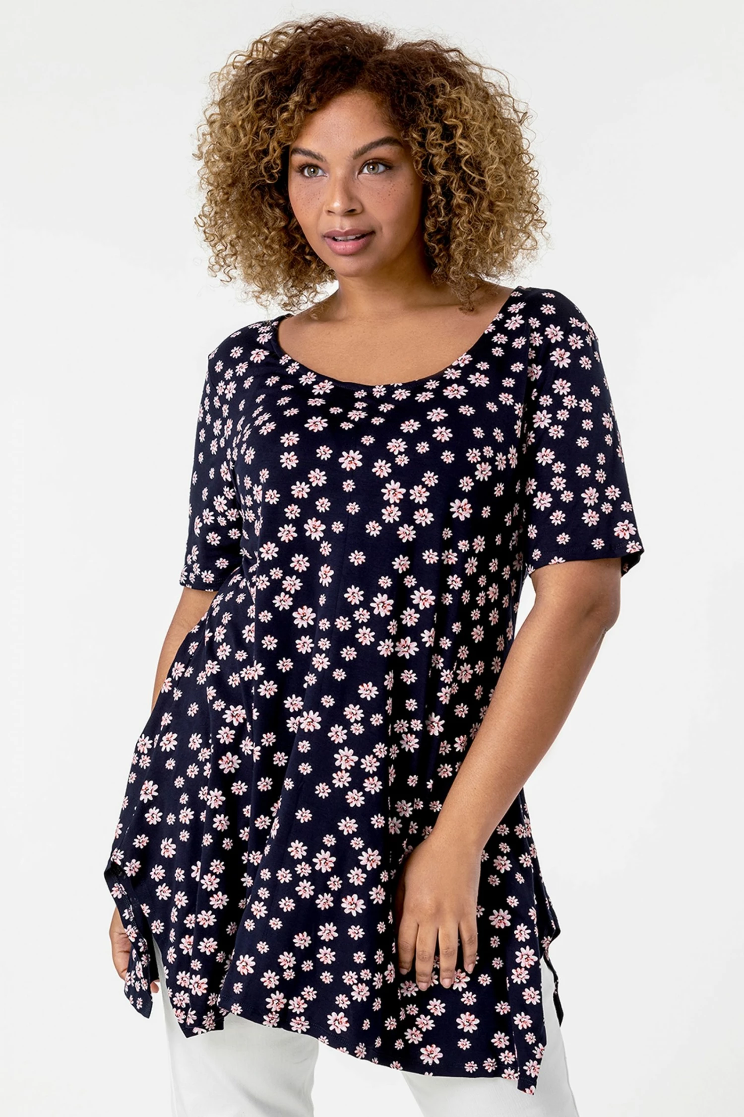 Roman Blue Curve Floral Print Hanky Hem Top 6 Roman Blue Curve Floral Print Hanky Hem Top - Image 4