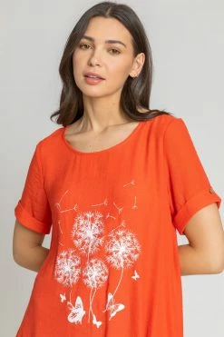 Roman Orange Dandelion Floral Hanky Hem Tunic Top -Roman Sales Shop unnamed file 7966