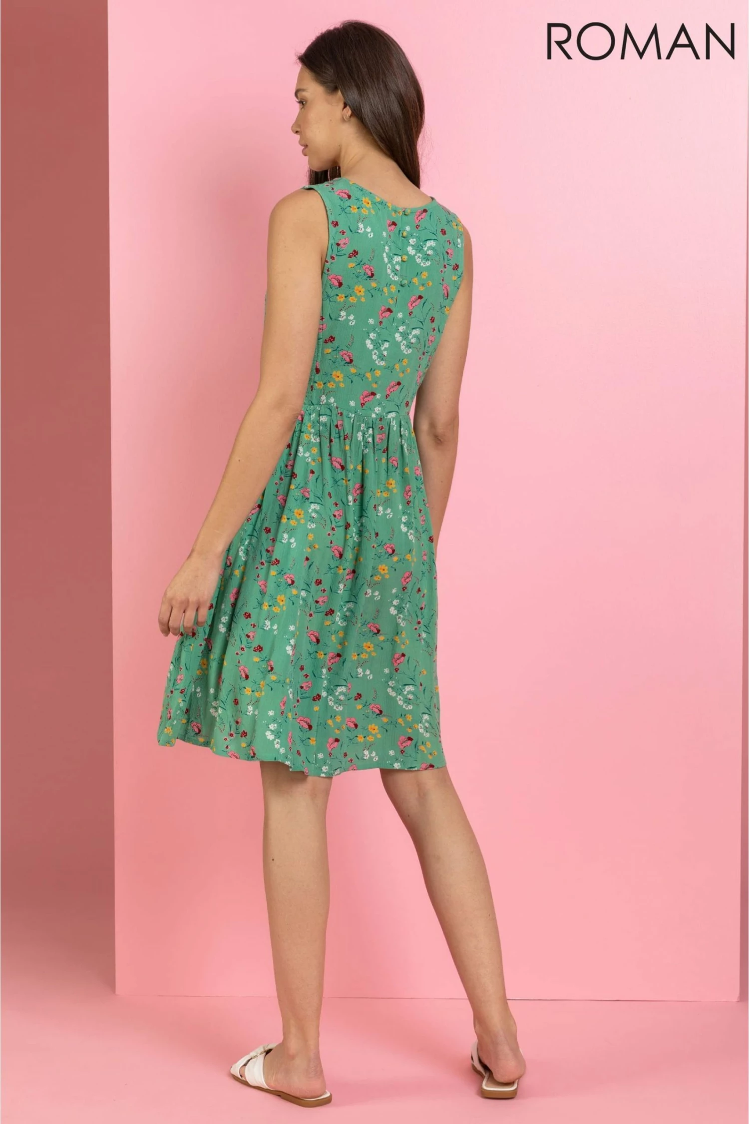 Roman Green Floral Print Fit & Flare Tea Dress 4 Roman Green Floral Print Fit & Flare Tea Dress - Image 2
