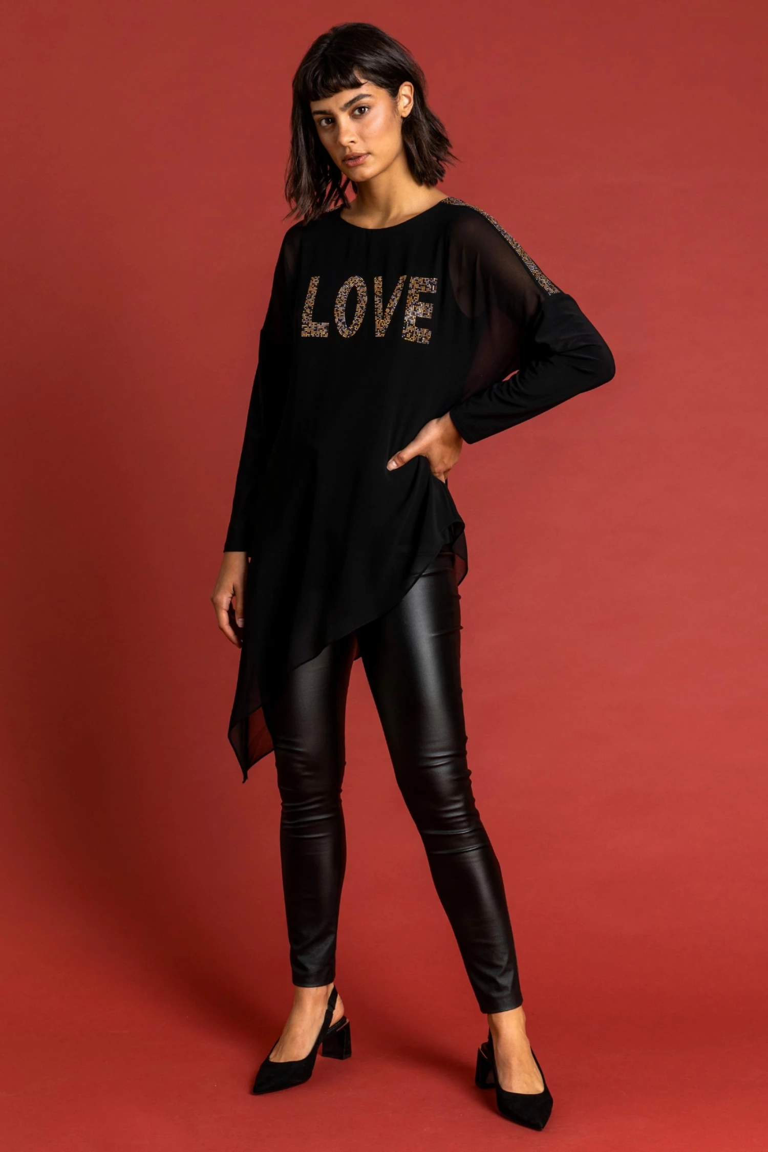 Roman Black Asymmetric Love Embellished Top 5 Roman Black Asymmetric Love Embellished Top - Image 3