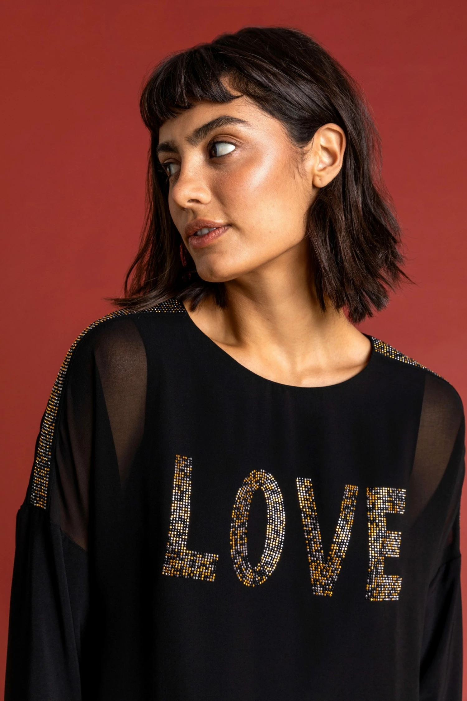 Roman Black Asymmetric Love Embellished Top 6 Roman Black Asymmetric Love Embellished Top - Image 4