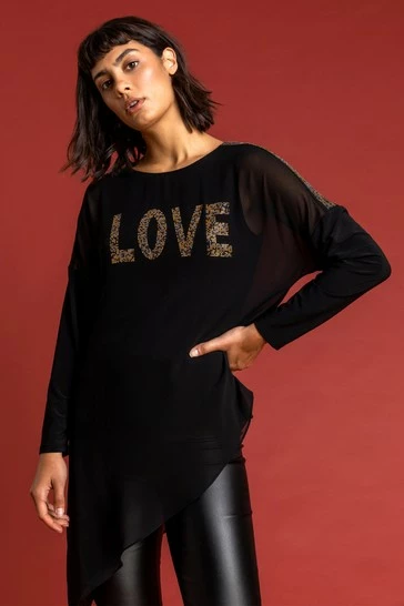 Roman Black Asymmetric Love Embellished Top 7 Roman Black Asymmetric Love Embellished Top - Image 5