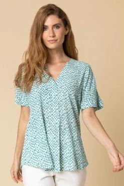 Roman Green Spot Print V-Neck Tunic Top -Roman Sales Shop unnamed file 7977