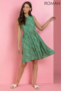 Roman Green Floral Print Fit & Flare Tea Dress 9 Roman Green Floral Print Fit & Flare Tea Dress -Roman Sales Shop unnamed file 798
