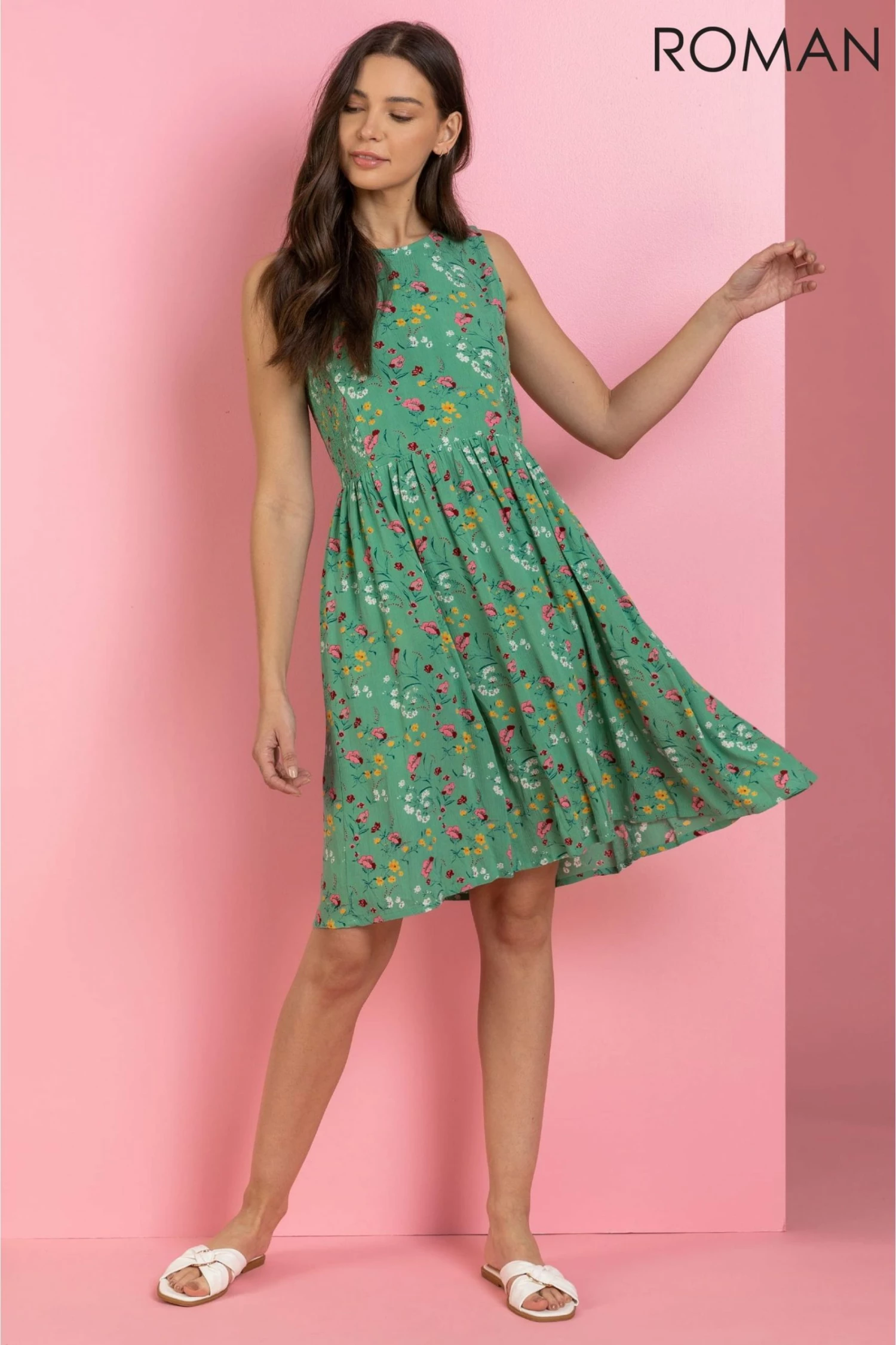 Roman Green Floral Print Fit & Flare Tea Dress 5 Roman Green Floral Print Fit & Flare Tea Dress - Image 3