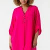 Roman Pink Curve Button Detail Tunic Top