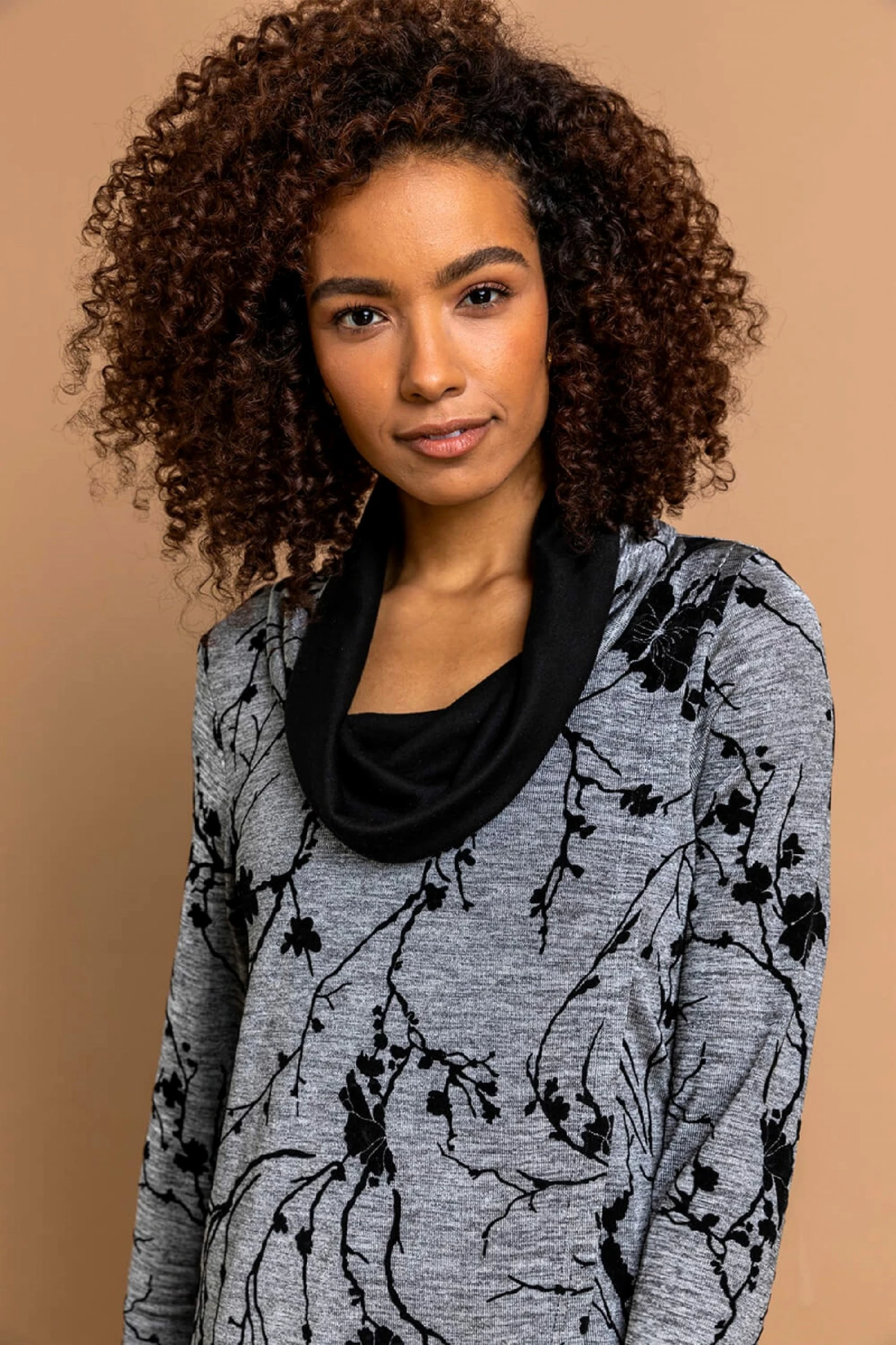 Roman Grey Flocked Floral Cowl Neck Tunic 6 Roman Grey Flocked Floral Cowl Neck Tunic - Image 4