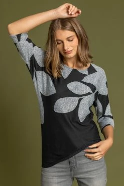 Roman Grey Floral Colour Block Jersey Top