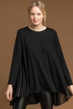 Roman Black Chiffon Hem Stud Top