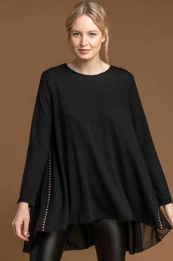 Roman Black Chiffon Hem Stud Top -Roman Sales Shop unnamed file 8009
