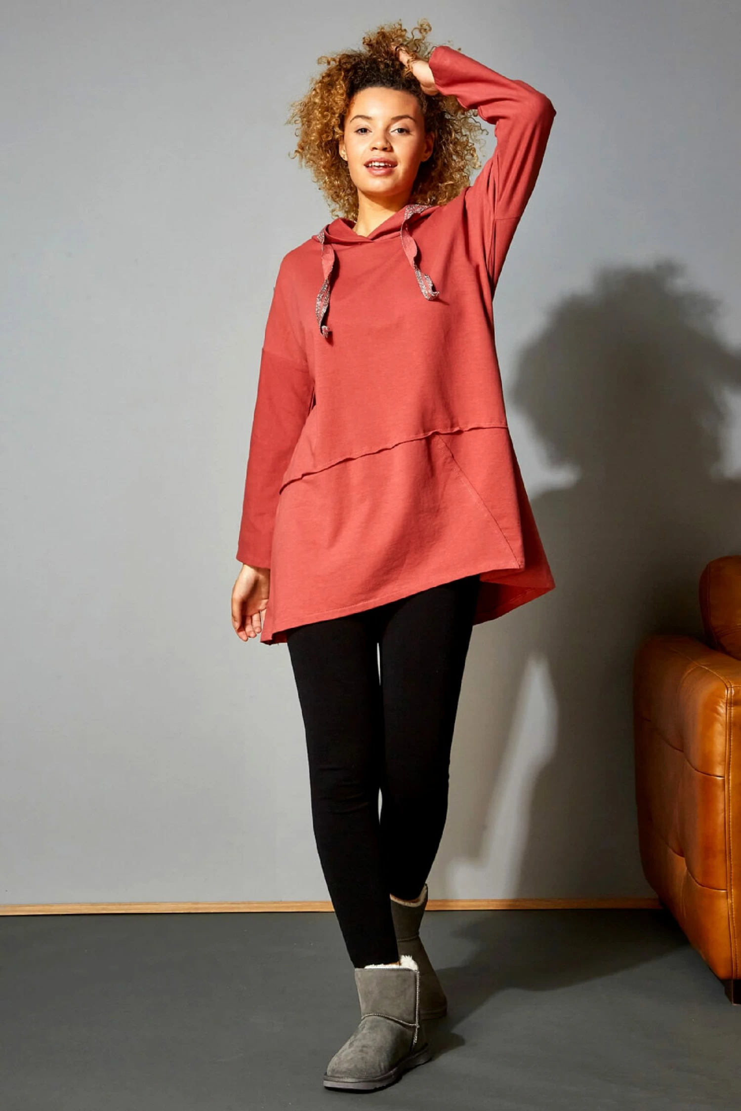 Roman Pink Long Sleeve Hooded Lounge Tunic 4 Roman Pink Long Sleeve Hooded Lounge Tunic - Image 2