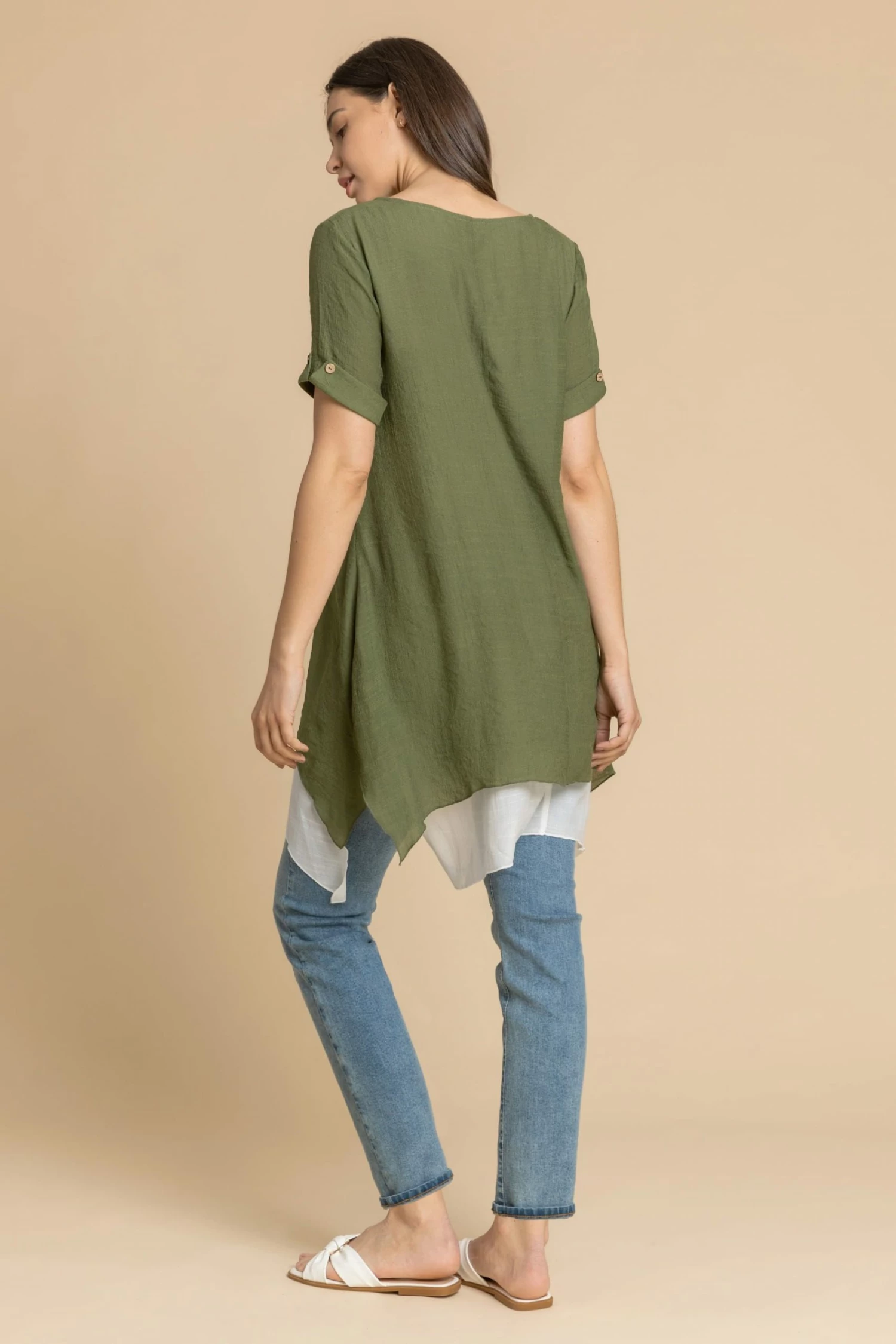 Roman Green Dragonfly Print Asymmetric Tunic Top 4 Roman Green Dragonfly Print Asymmetric Tunic Top - Image 2