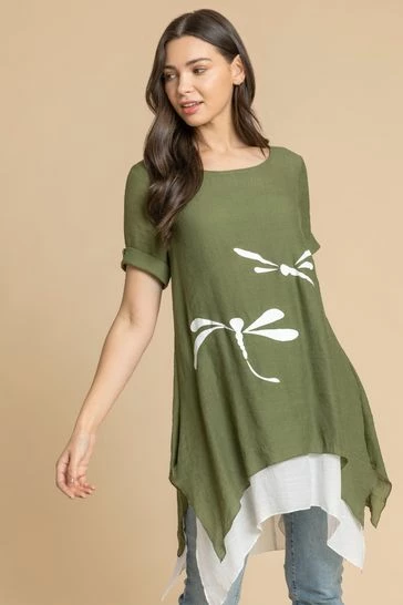 Roman Green Dragonfly Print Asymmetric Tunic Top 7 Roman Green Dragonfly Print Asymmetric Tunic Top - Image 5