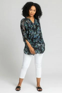 Roman Black Petite Floral Print Button Detail Tunic Top 9 Roman Black Petite Floral Print Button Detail Tunic Top -Roman Sales Shop unnamed file 8029