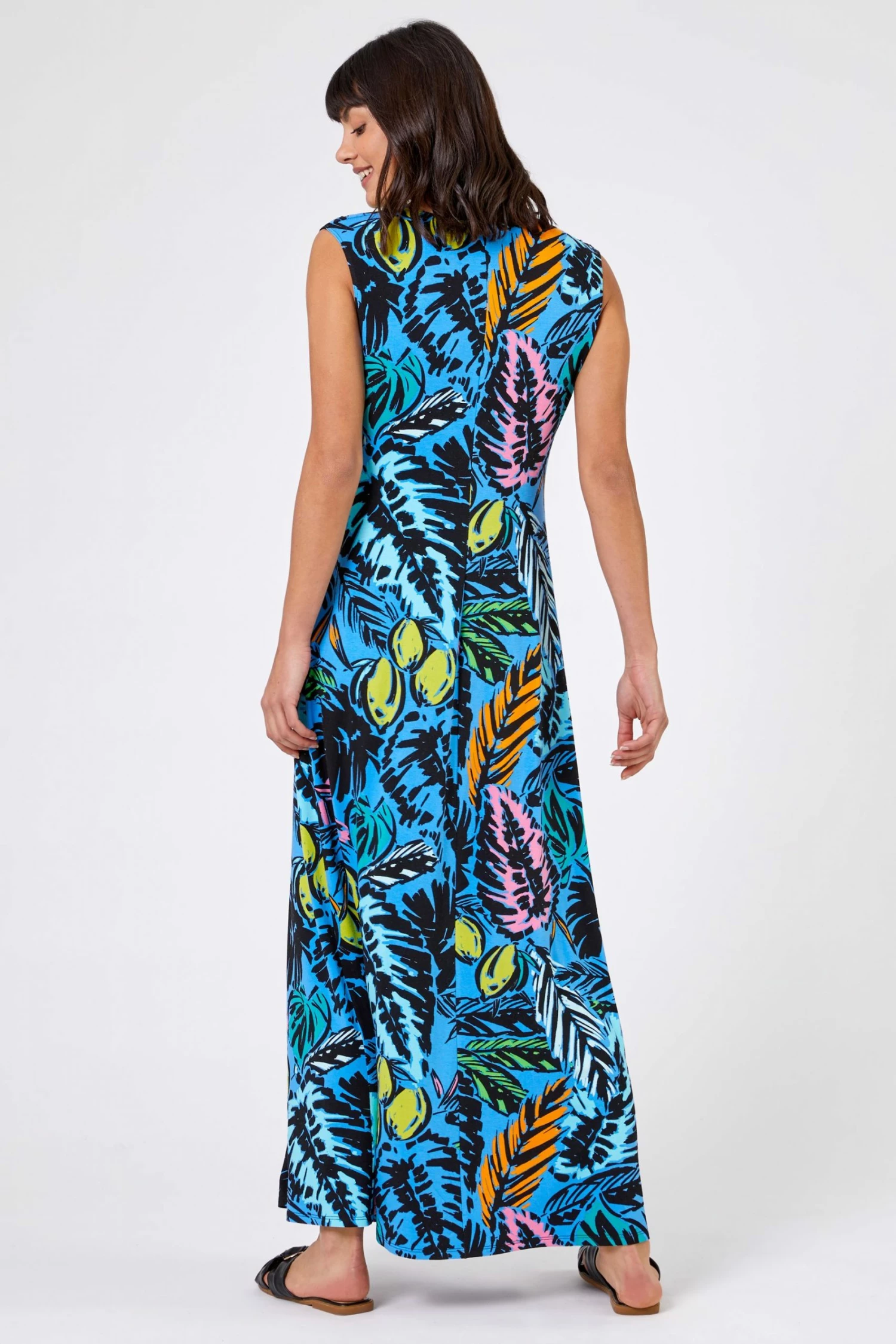 Roman Blue Palm Print Twist Waist Maxi Dress 5 Roman Blue Palm Print Twist Waist Maxi Dress - Image 3