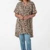 Roman Brown Curve Animal Print Tunic Top