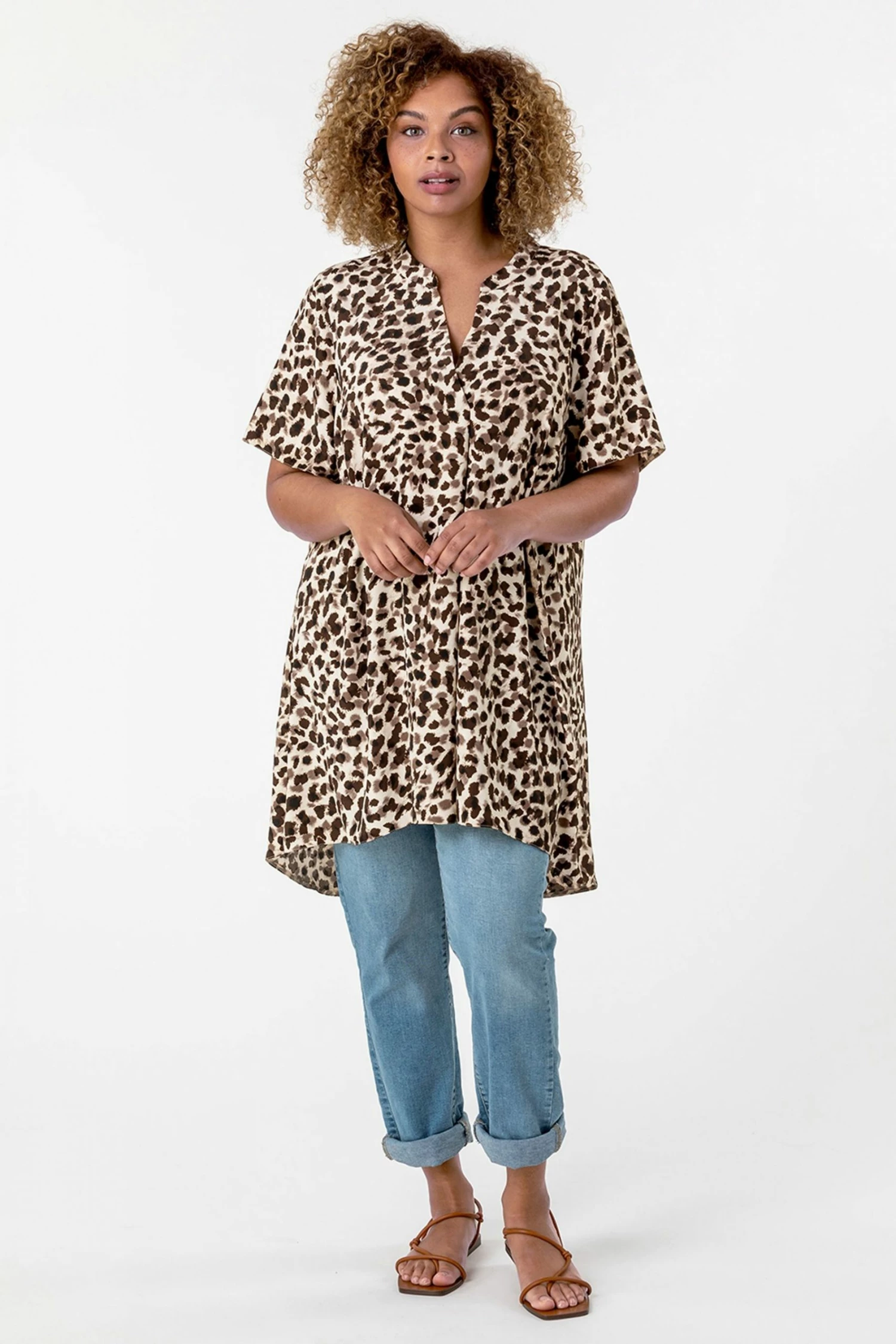 Roman Brown Curve Animal Print Tunic Top 3 Roman Brown Curve Animal Print Tunic Top