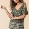 Roman Khaki Paisley Print Cold Shoulder Top 1 Roman Khaki Paisley Print Cold Shoulder Top -Roman Sales Shop unnamed file 8037