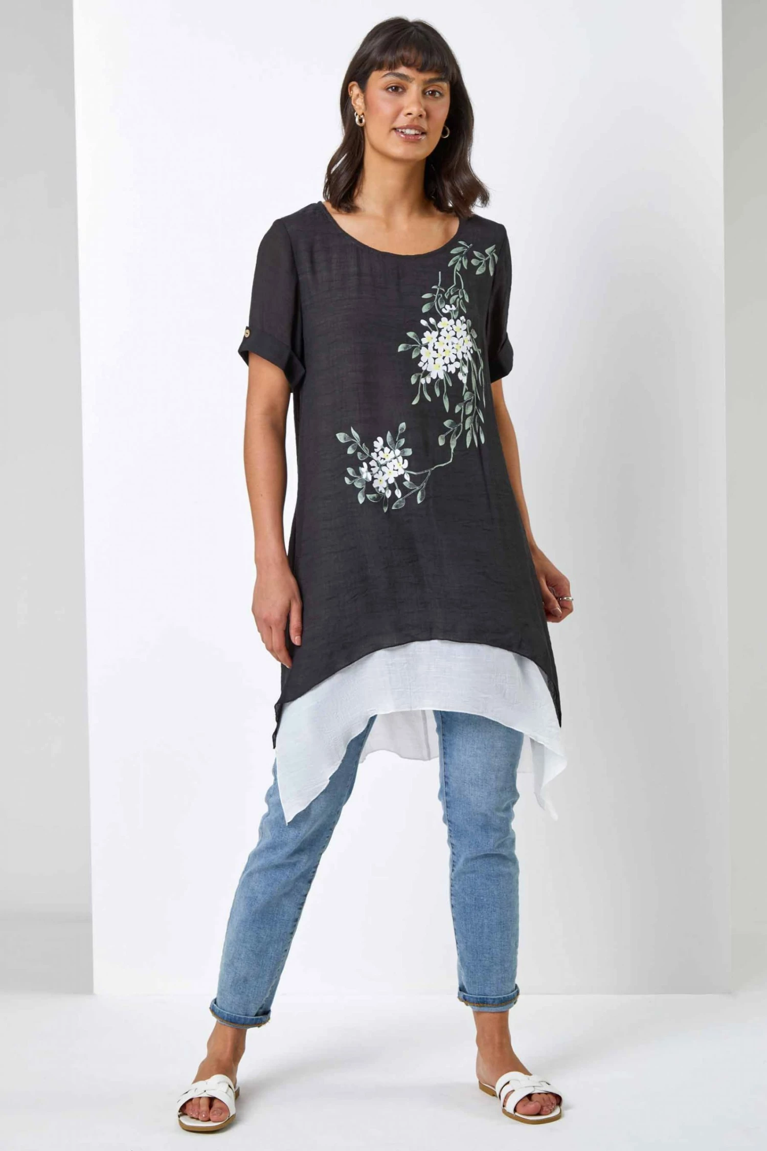Roman Black Floral Print Asymmetric Tunic Top 5 Roman Black Floral Print Asymmetric Tunic Top - Image 3