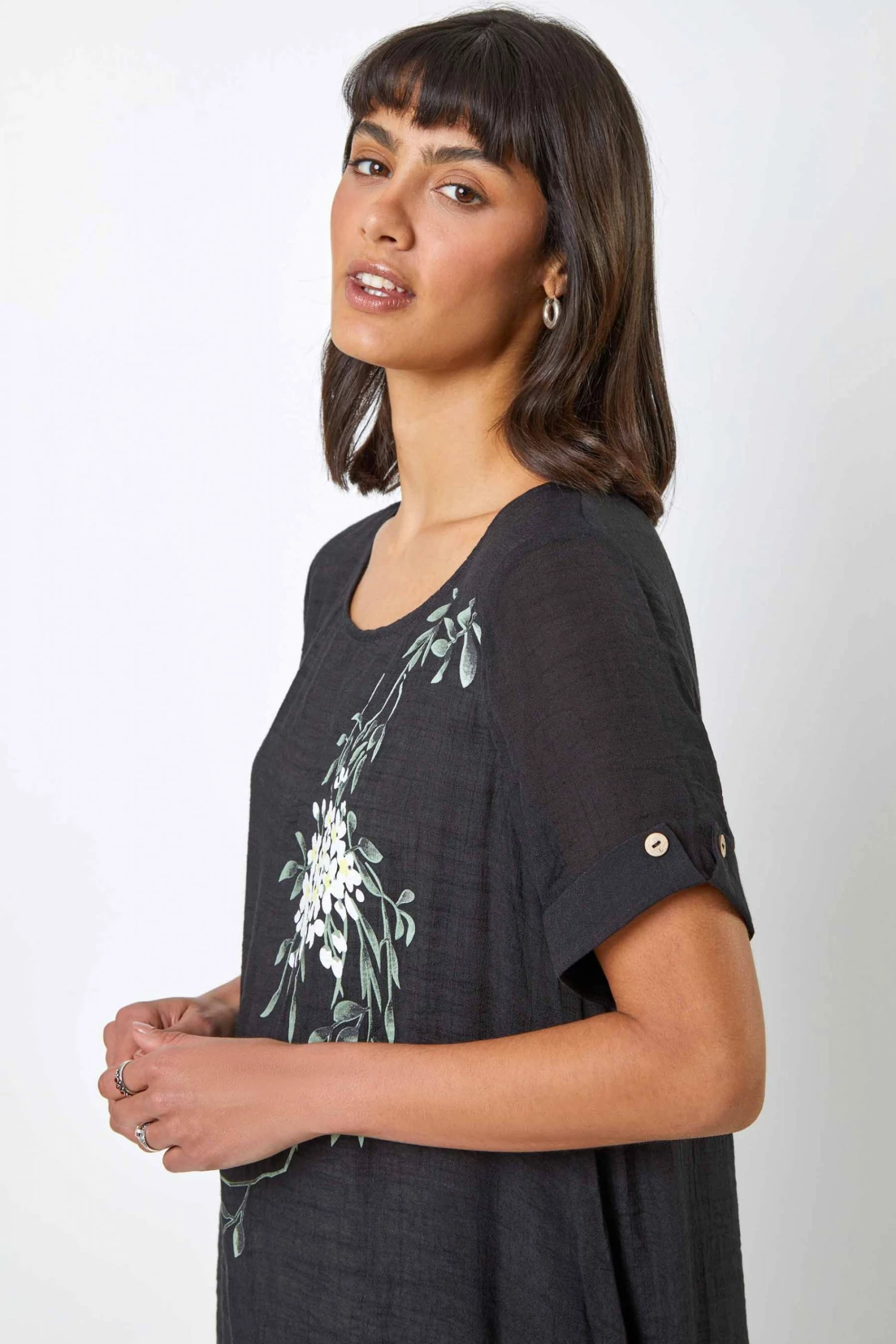 Roman Black Floral Print Asymmetric Tunic Top 6 Roman Black Floral Print Asymmetric Tunic Top - Image 4