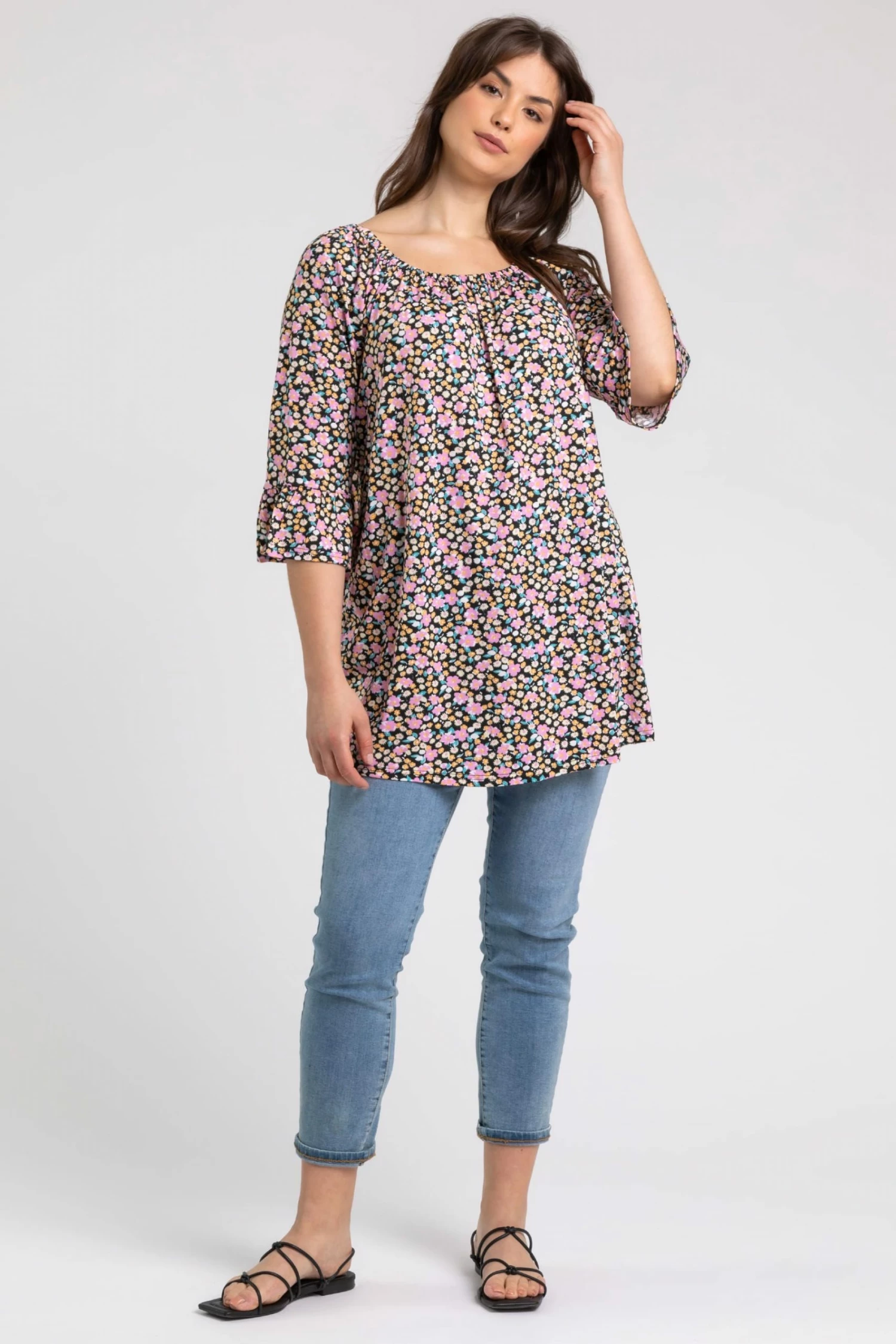 Roman Pink Curve Spot Print Pleat Front Top 4 Roman Pink Curve Spot Print Pleat Front Top - Image 2