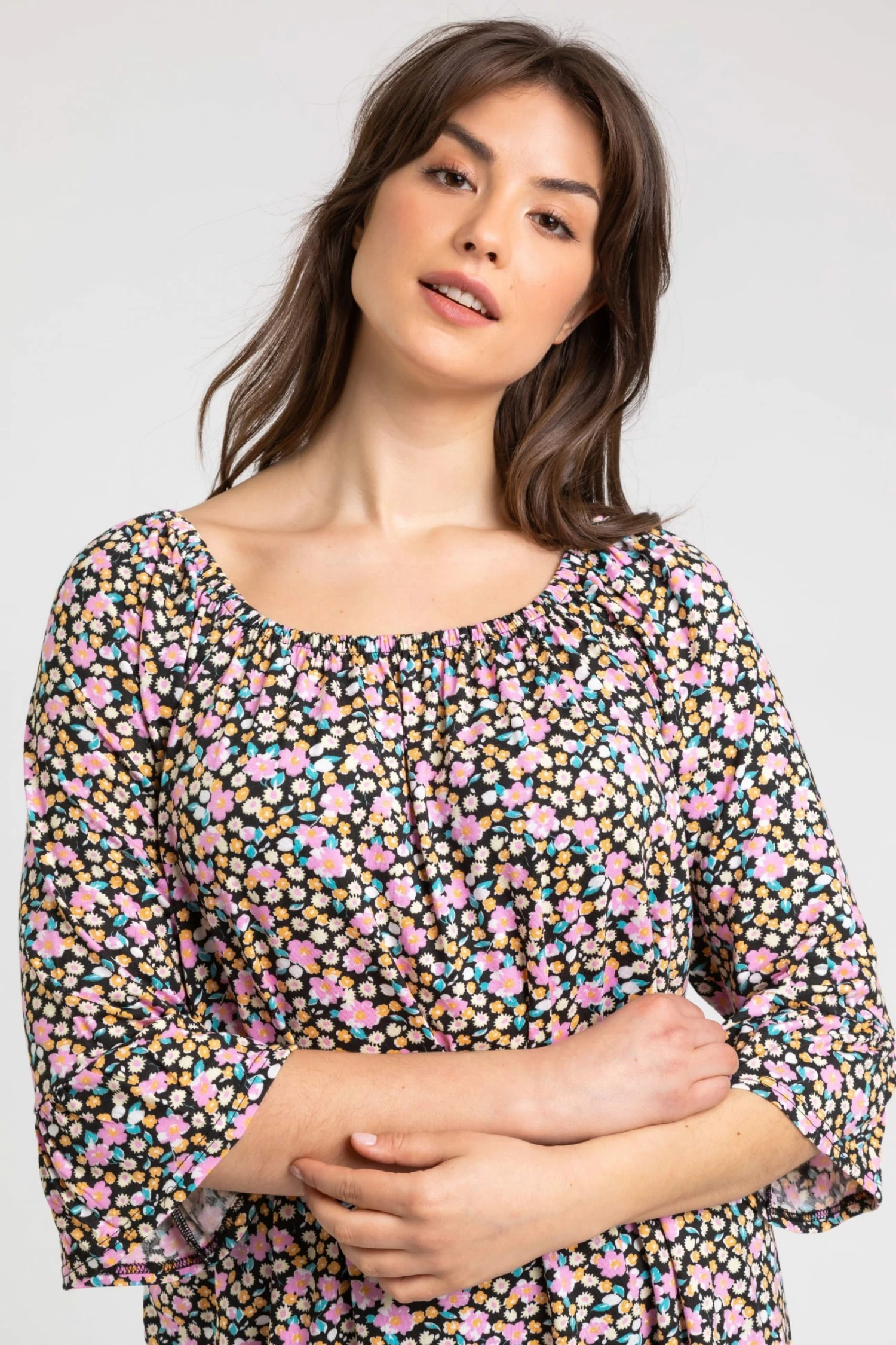 Roman Pink Curve Spot Print Pleat Front Top 6 Roman Pink Curve Spot Print Pleat Front Top - Image 4