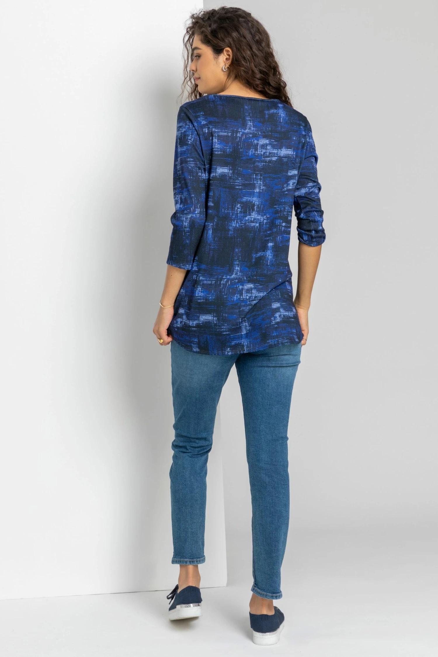 Roman Midnight Blue Abstract Print Pocket Tunic Top 4 Roman Midnight Blue Abstract Print Pocket Tunic Top - Image 2