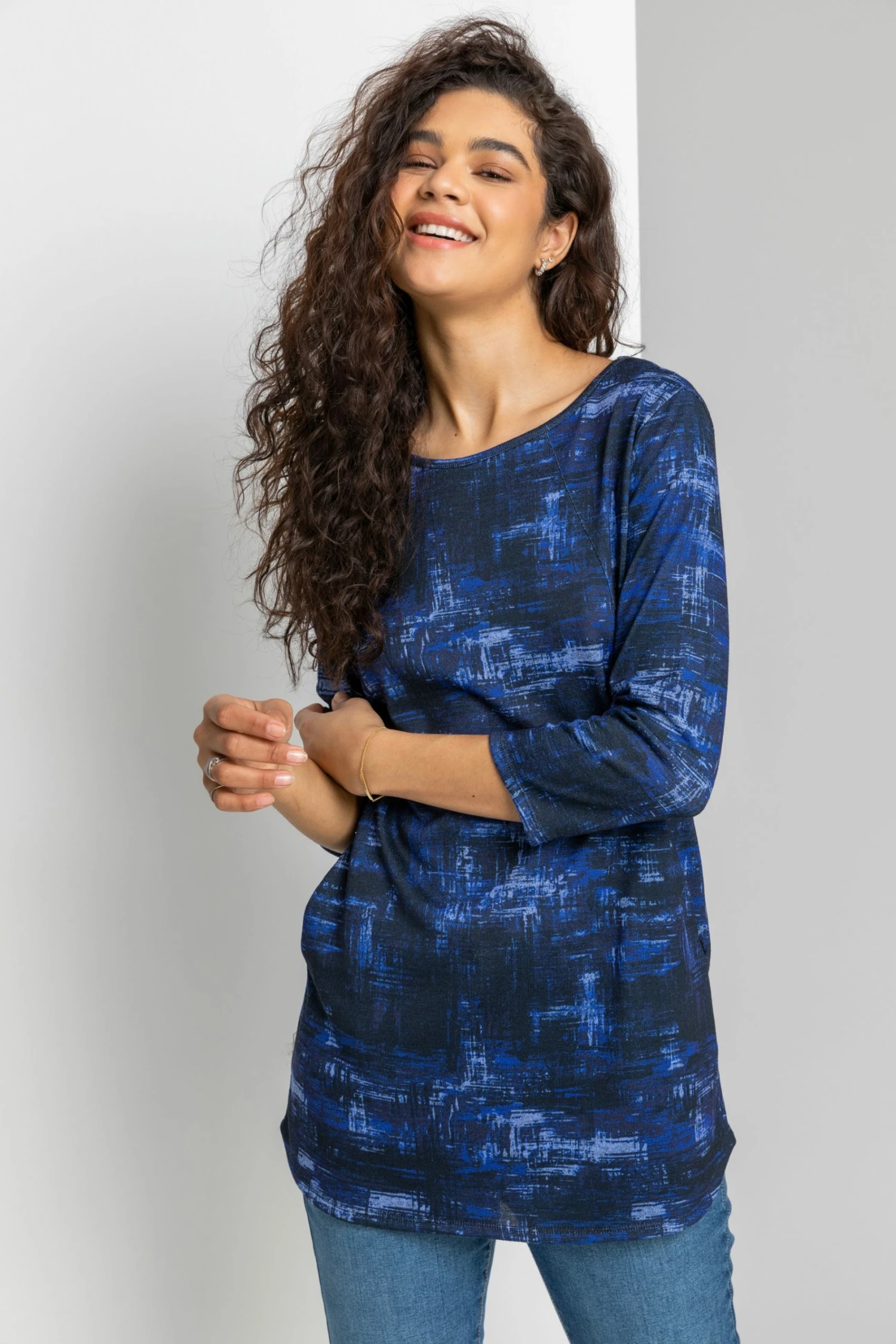 Roman Midnight Blue Abstract Print Pocket Tunic Top 7 Roman Midnight Blue Abstract Print Pocket Tunic Top - Image 5