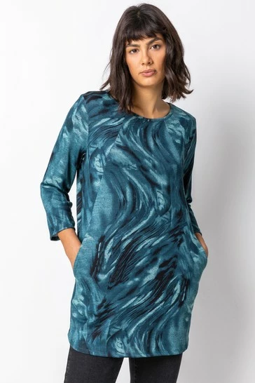 Roman Midnight Blue Abstract Print Pocket Tunic Top 9 Roman Midnight Blue Abstract Print Pocket Tunic Top - Image 7