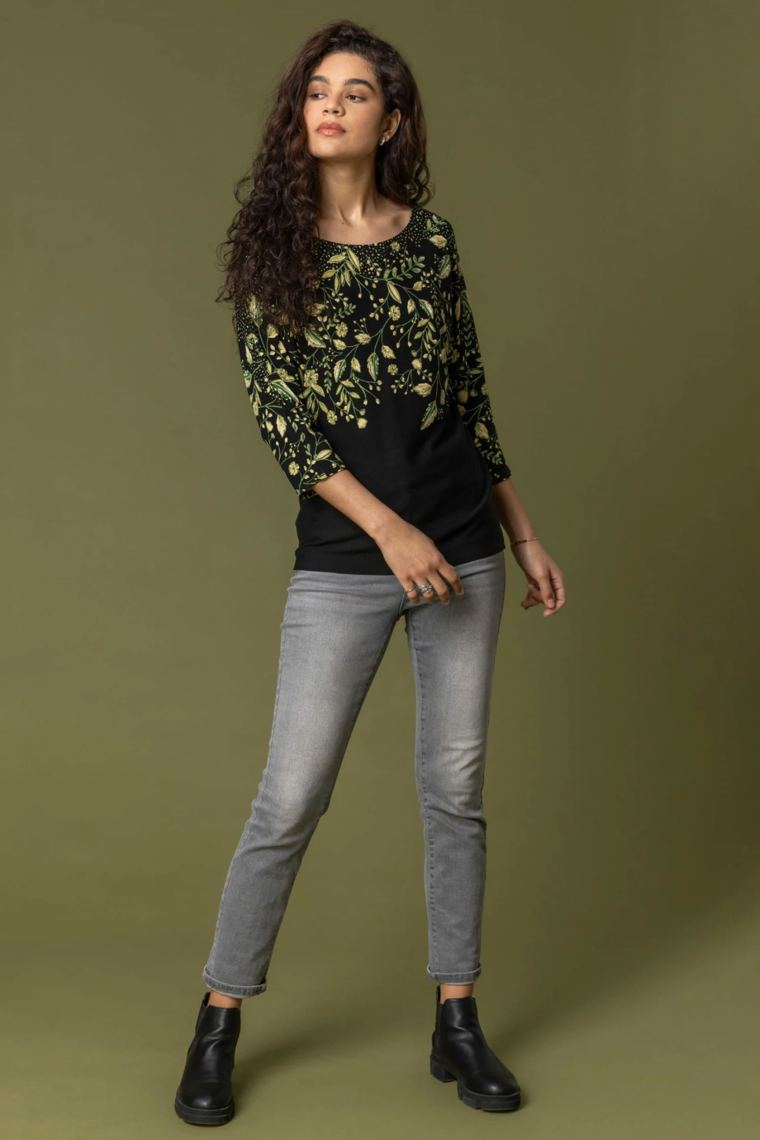 Roman Green Floral Border Print Jersey Top 4 Roman Green Floral Border Print Jersey Top - Image 2