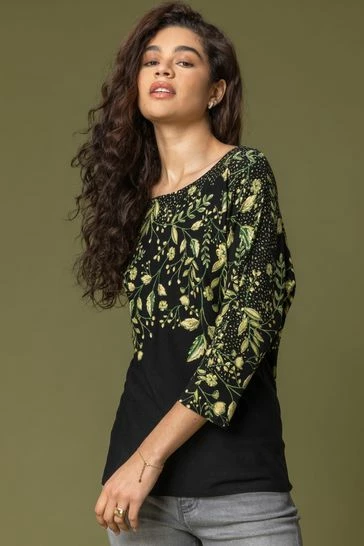 Roman Green Floral Border Print Jersey Top 7 Roman Green Floral Border Print Jersey Top - Image 5