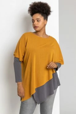 Roman Yellow Curve Colourblock Asymmetric Snood Top