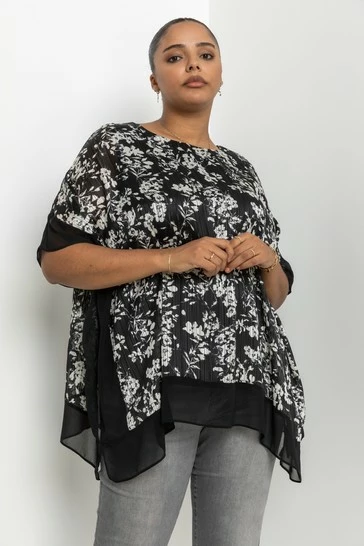 Roman Black Curve Floral Shimmer Overlay Top 6 Roman Black Curve Floral Shimmer Overlay Top - Image 4