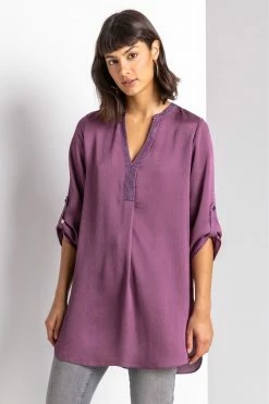 Roman Purple Diamante Embellished Tunic Top
