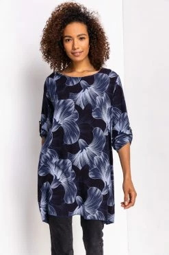 Roman Blue Floral Print Longline Tunic Top