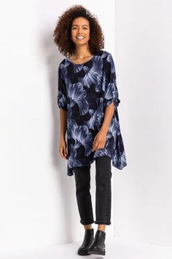 Roman Blue Floral Print Longline Tunic Top -Roman Sales Shop unnamed file 8103